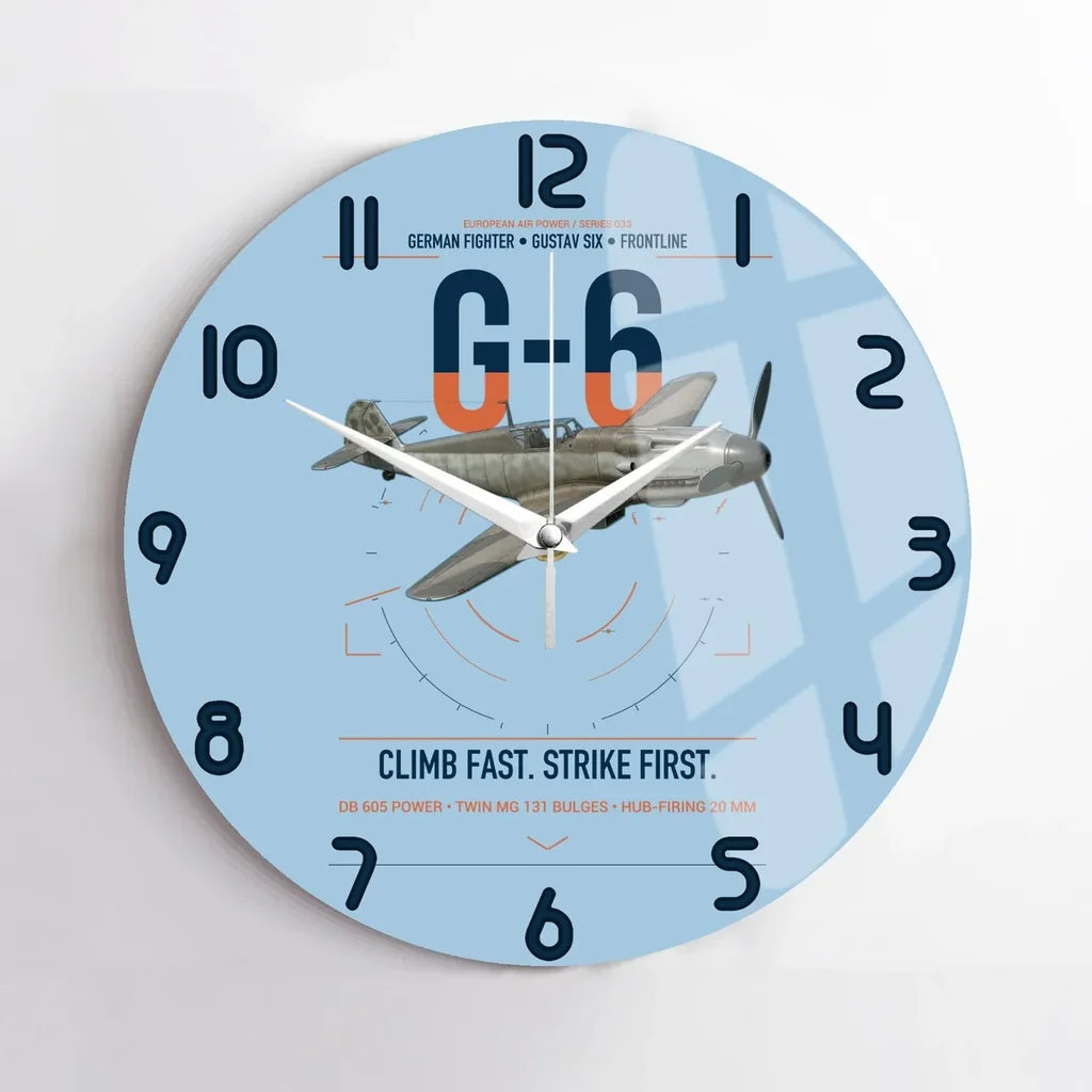 Messerschmitt Bf 109G-6 design on light blue no frame wall clock