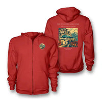 Thumbnail for VINTAGE G4341 - The Monastery Ledge Strip - Premium Zipped Hoodie design on red