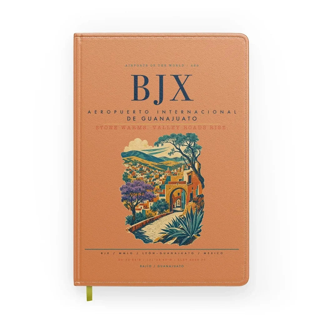 Aeropuerto Internacional de Guanajuato (BJX) design on orange notebook