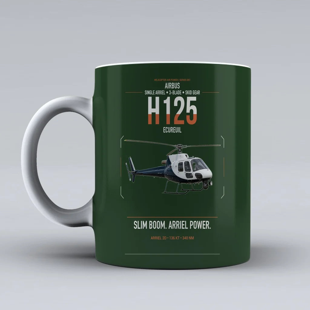 Airbus H125 design on dark green ceramic mug, double-side print