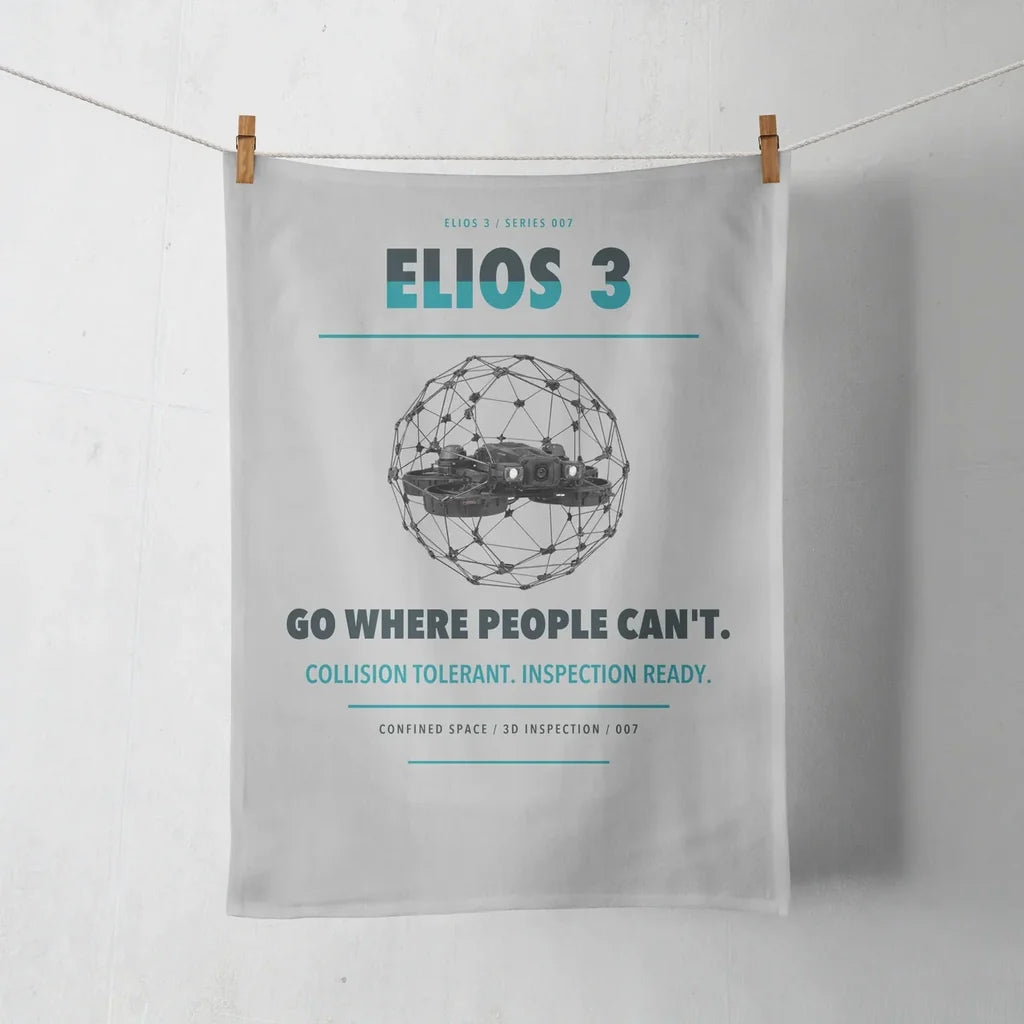 Flyability Elios 3 design on light gray towel