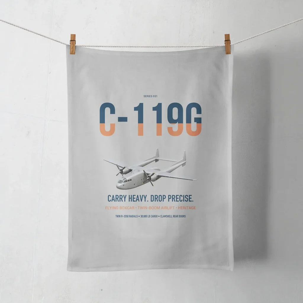 C-119G Flying Boxcar design on light gray towel