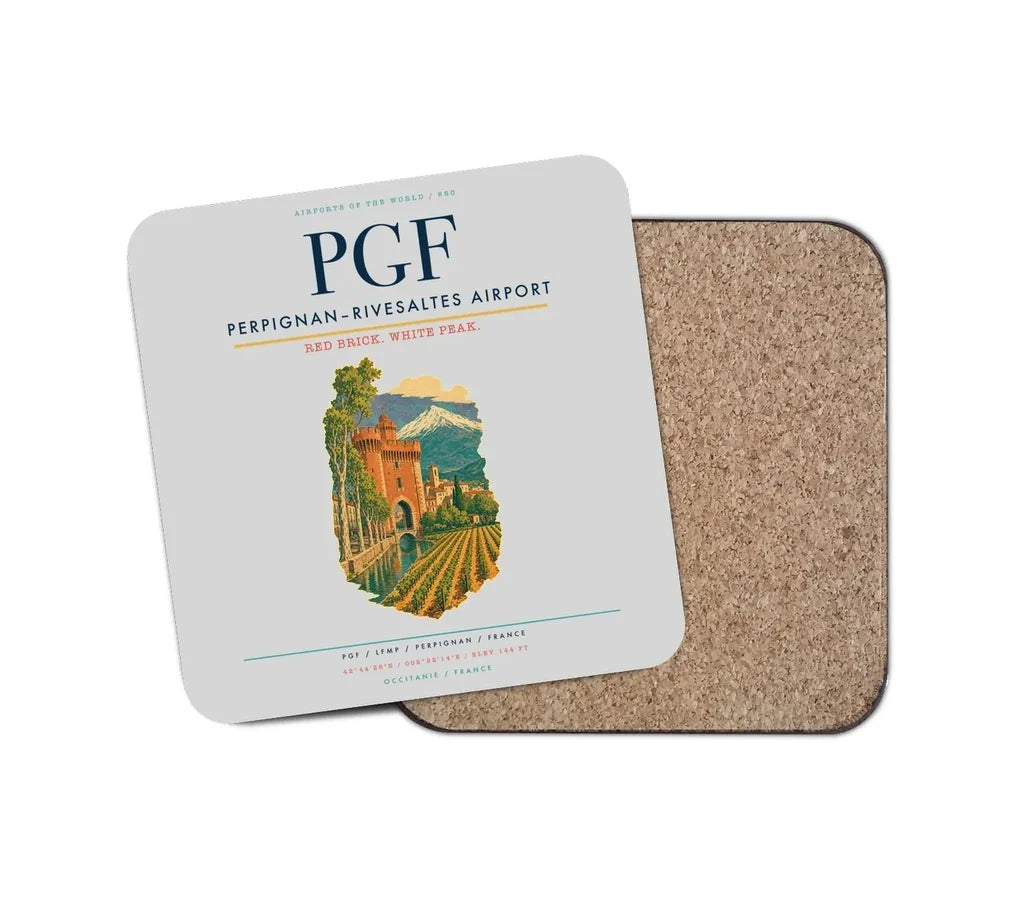 Perpignan–Rivesaltes Airport (PGF) design on light gray 1 piece coaster