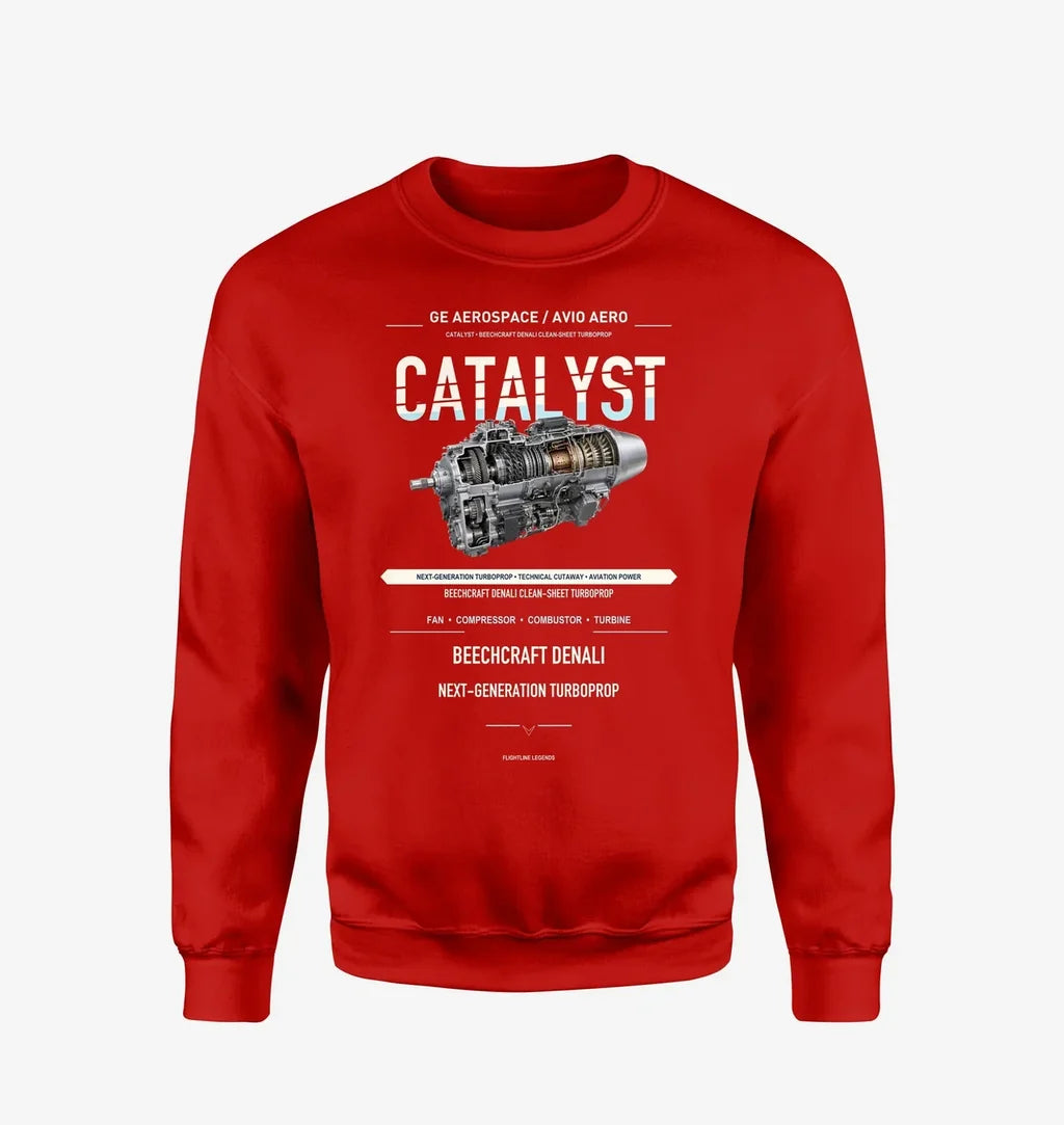 CATALYST design on red sweatshirt