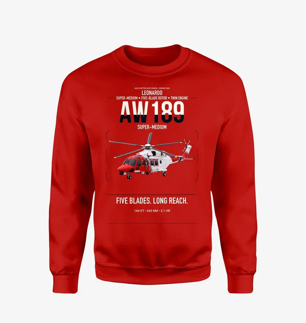 Leonardo AW189 design on red sweatshirt