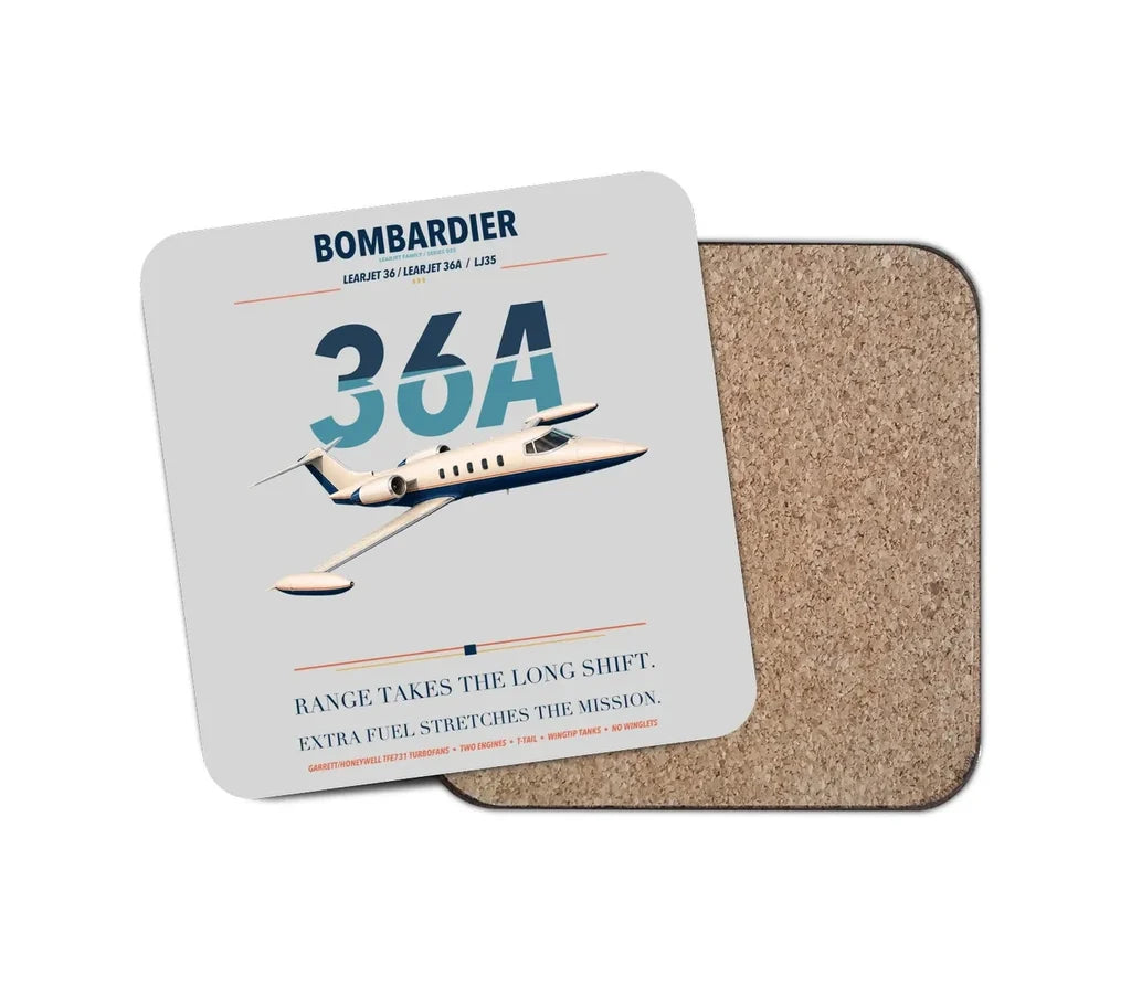 Bombardier Learjet 36A design on light gray 1 piece coaster