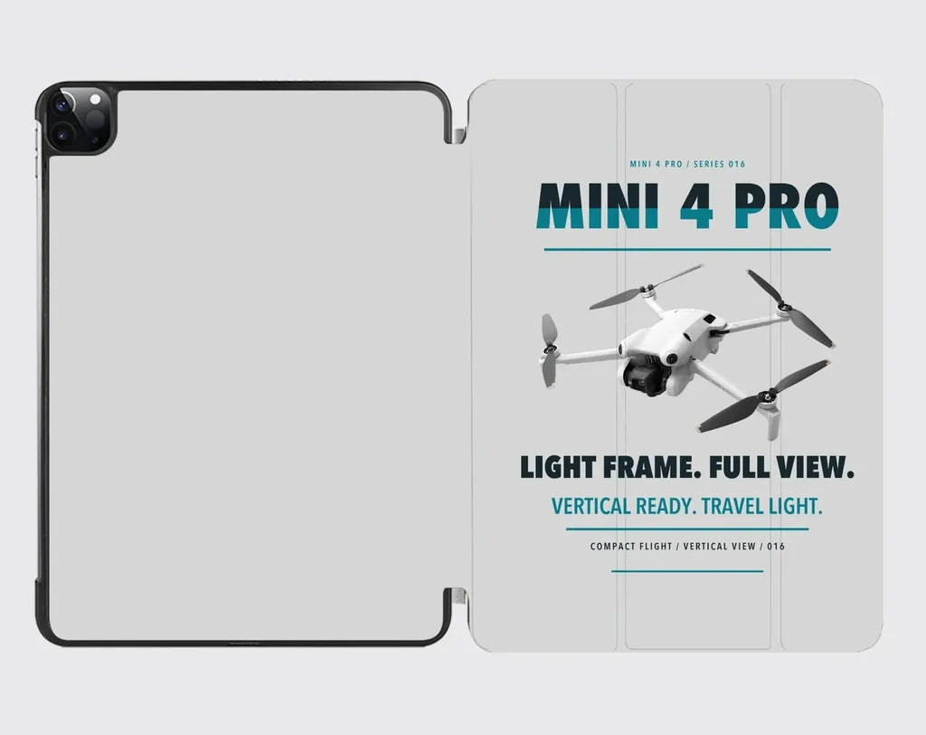 DJI Mini 4 Pro design on light gray ipad tablet case