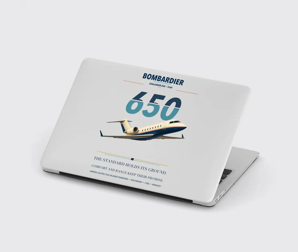 Bombardier Challenger 650 design on light gray MacBook case