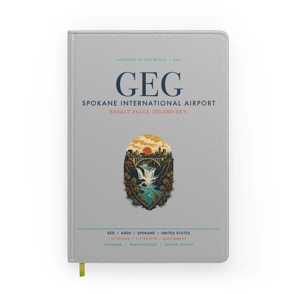 Spokane International Airport (GEG) design on light gray notebook