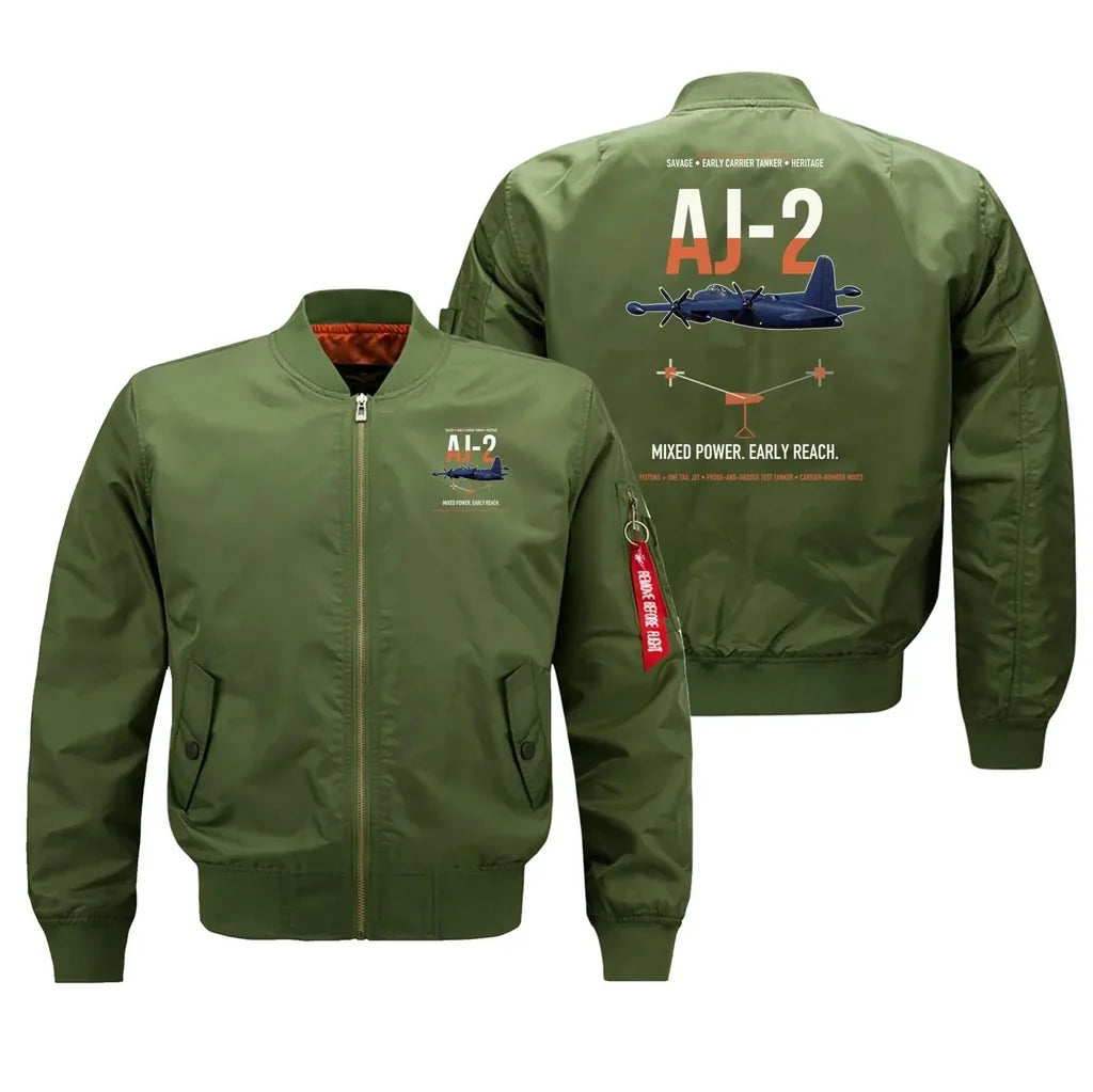 AJ-2 Savage Tanker design on green bomber jacket, double-side print