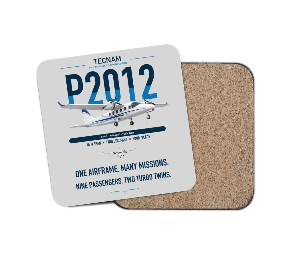 Tecnam P2012 Traveller design on light gray 1 piece coaster