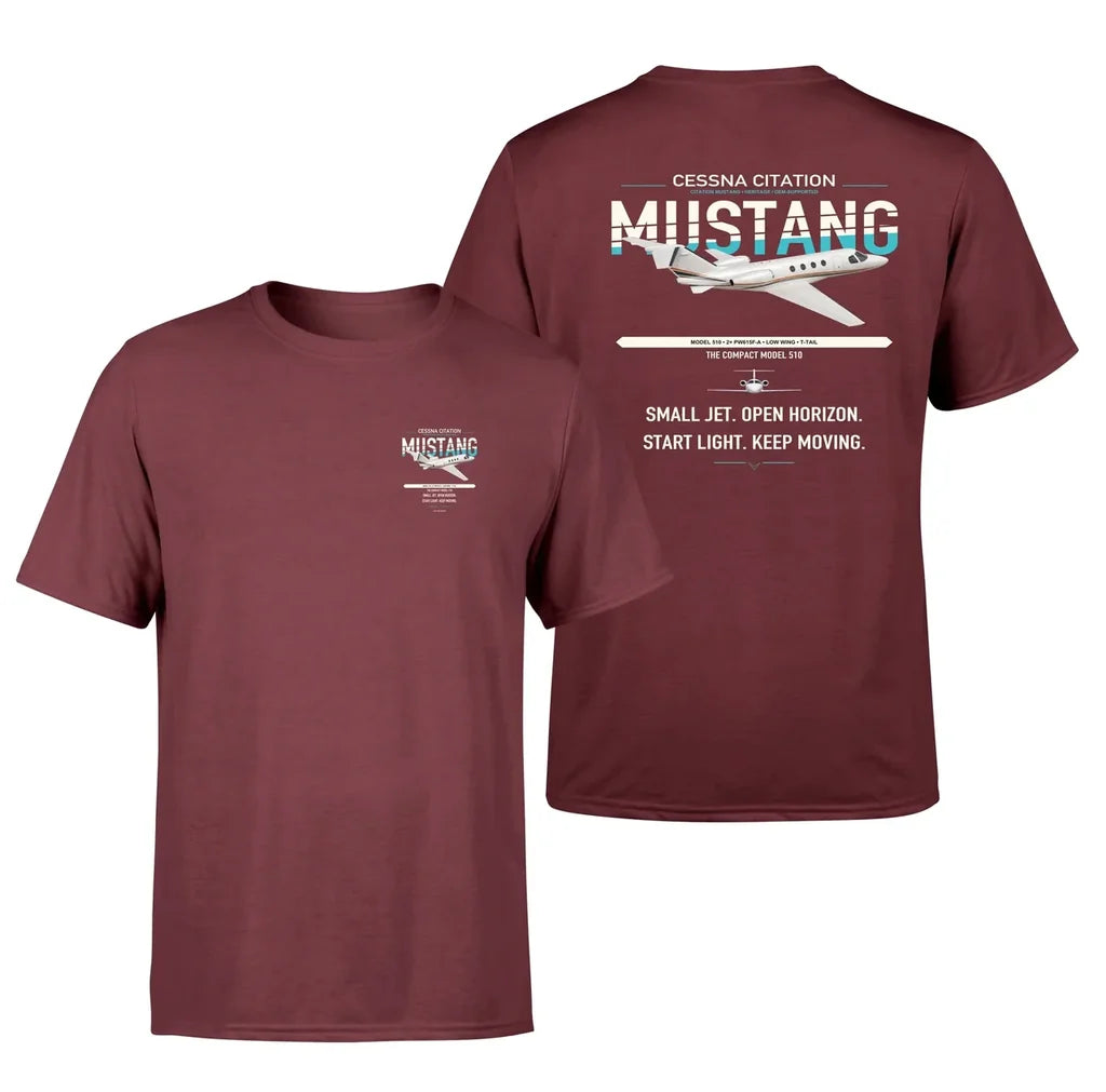 Cessna Citation Mustang design on dark red double-side t-shirt, double-side print