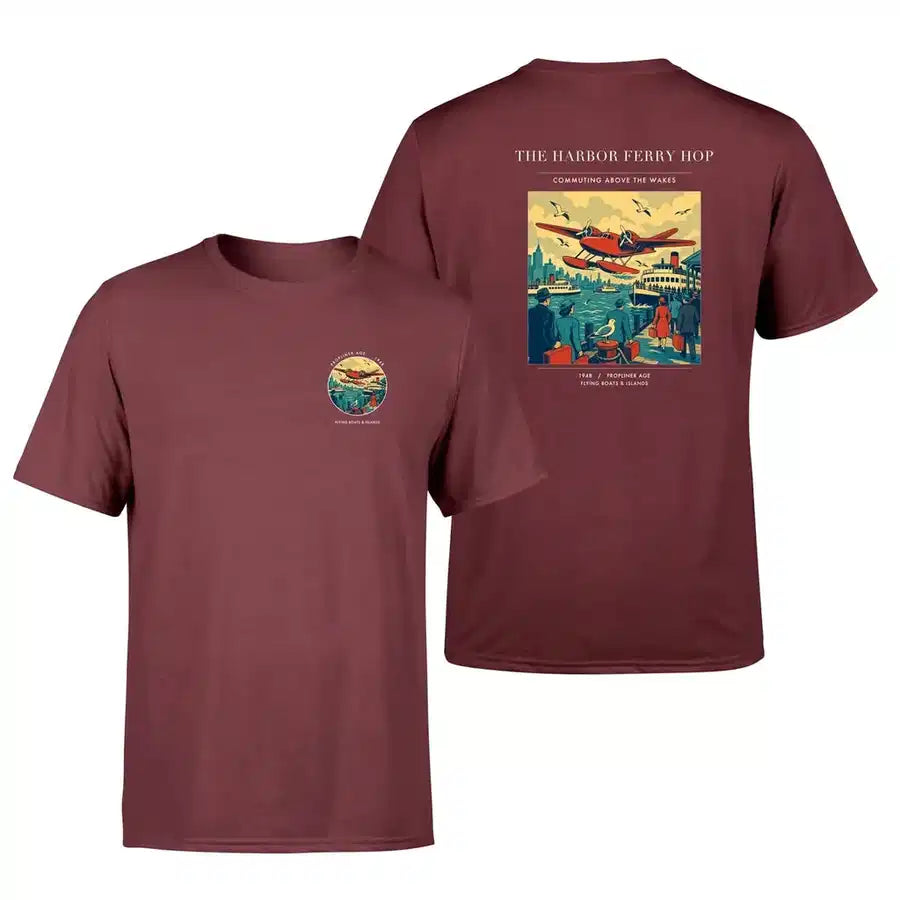 VINTAGE G4361 - The Harbor Ferry Hop - Double-Side T-Shirt design on darkred double side t shirt