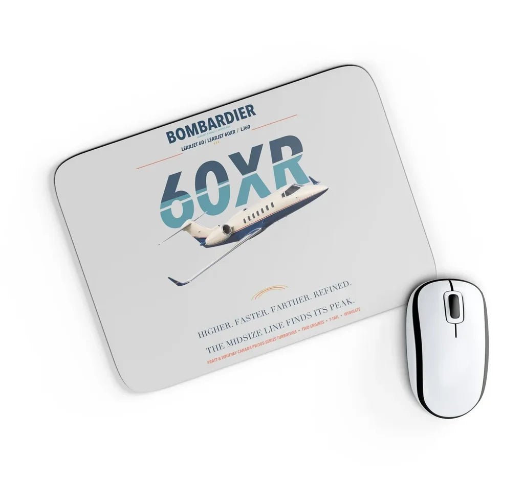 Bombardier Learjet 60XR design on light gray rectangle mouse pad