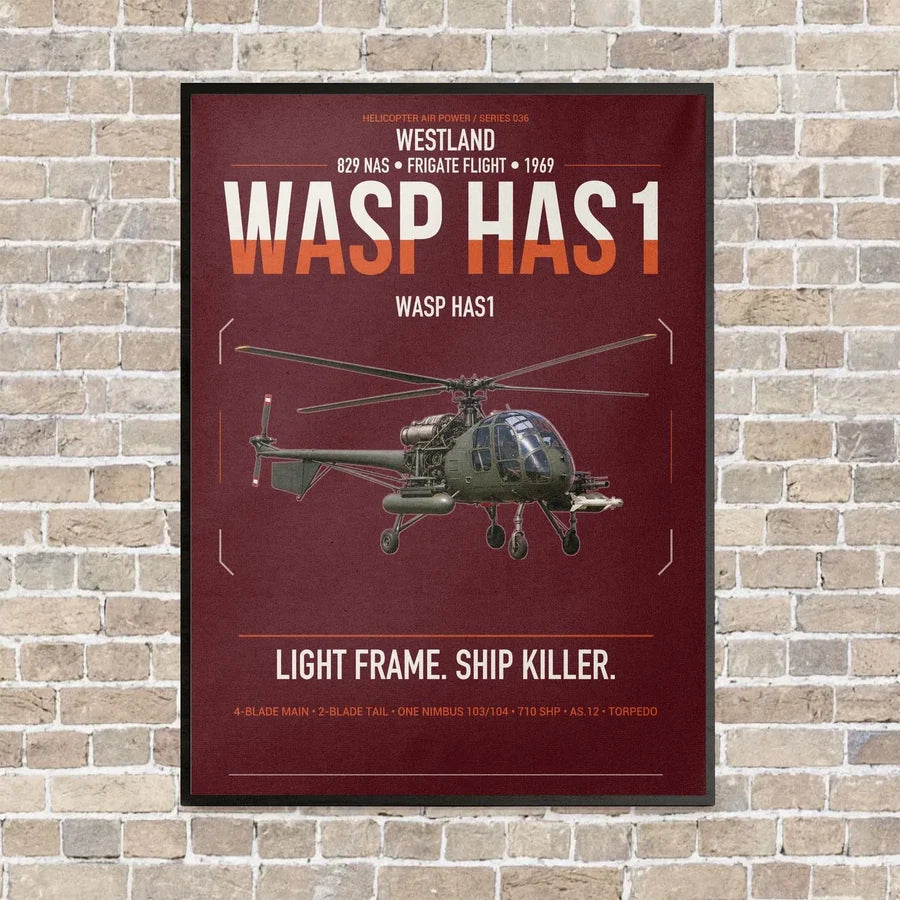 Westland Wasp HAS1 vertical canvas print - framed - dark red background