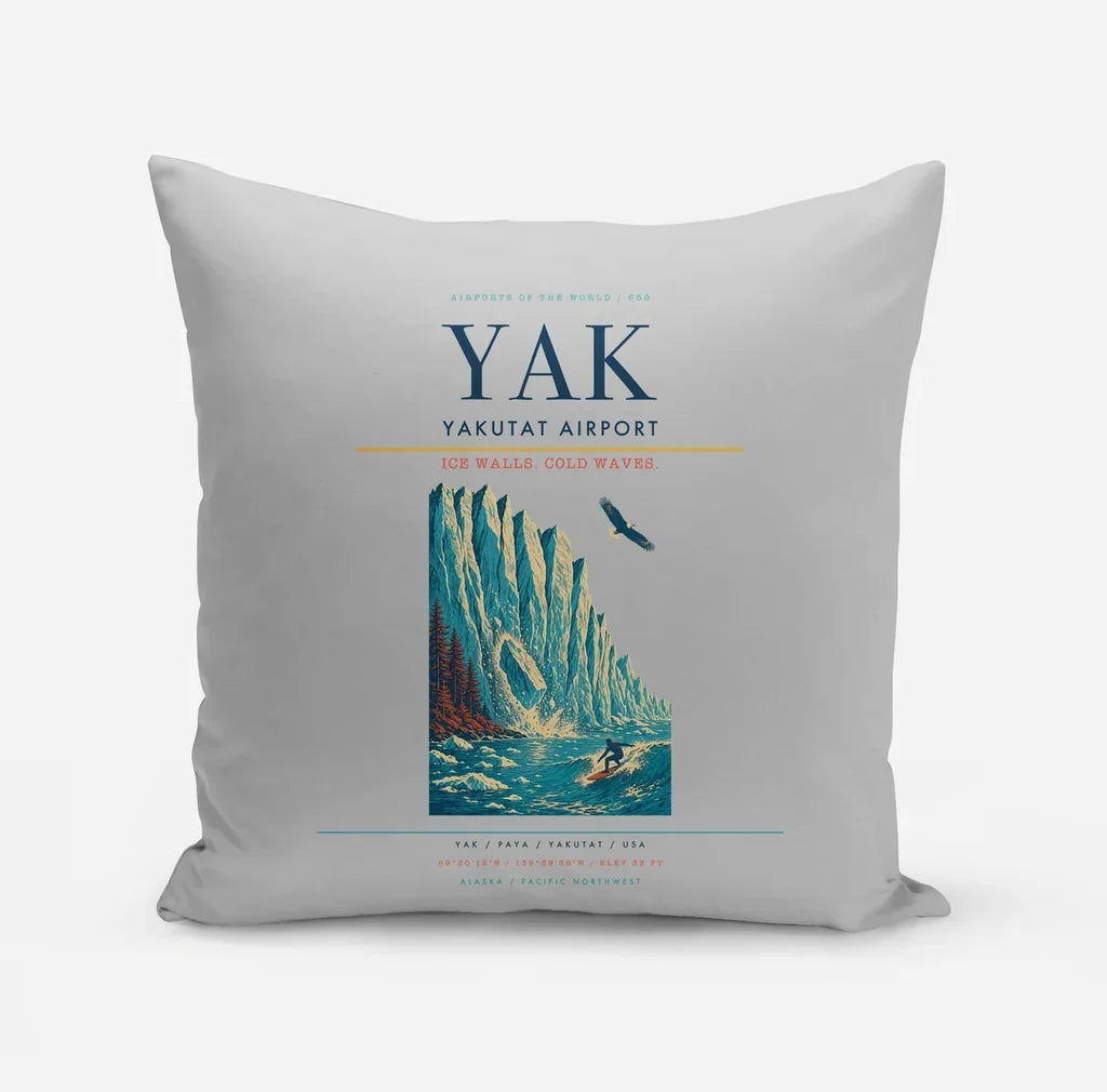 Yakutat Airport (YAK) design on light gray pillow