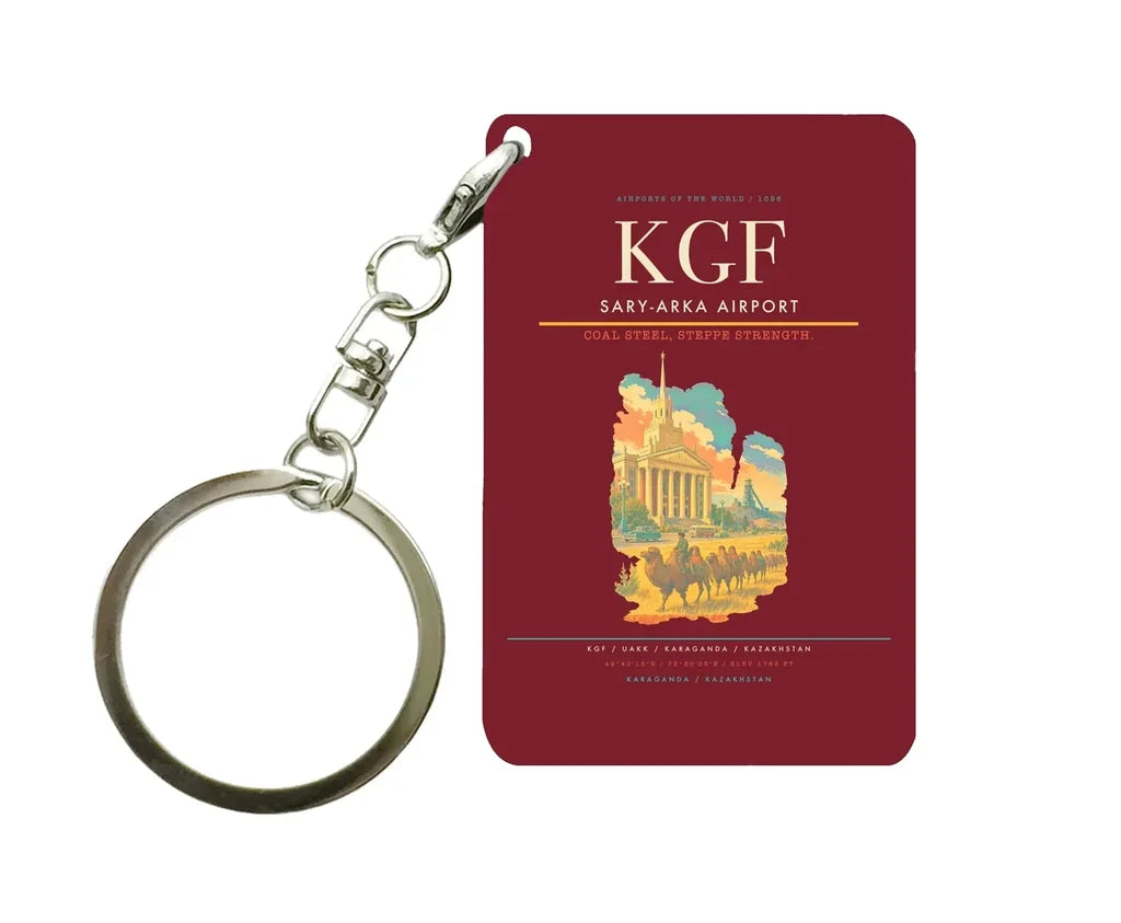 Sary-Arka Airport (KGF) design on dark red key chain