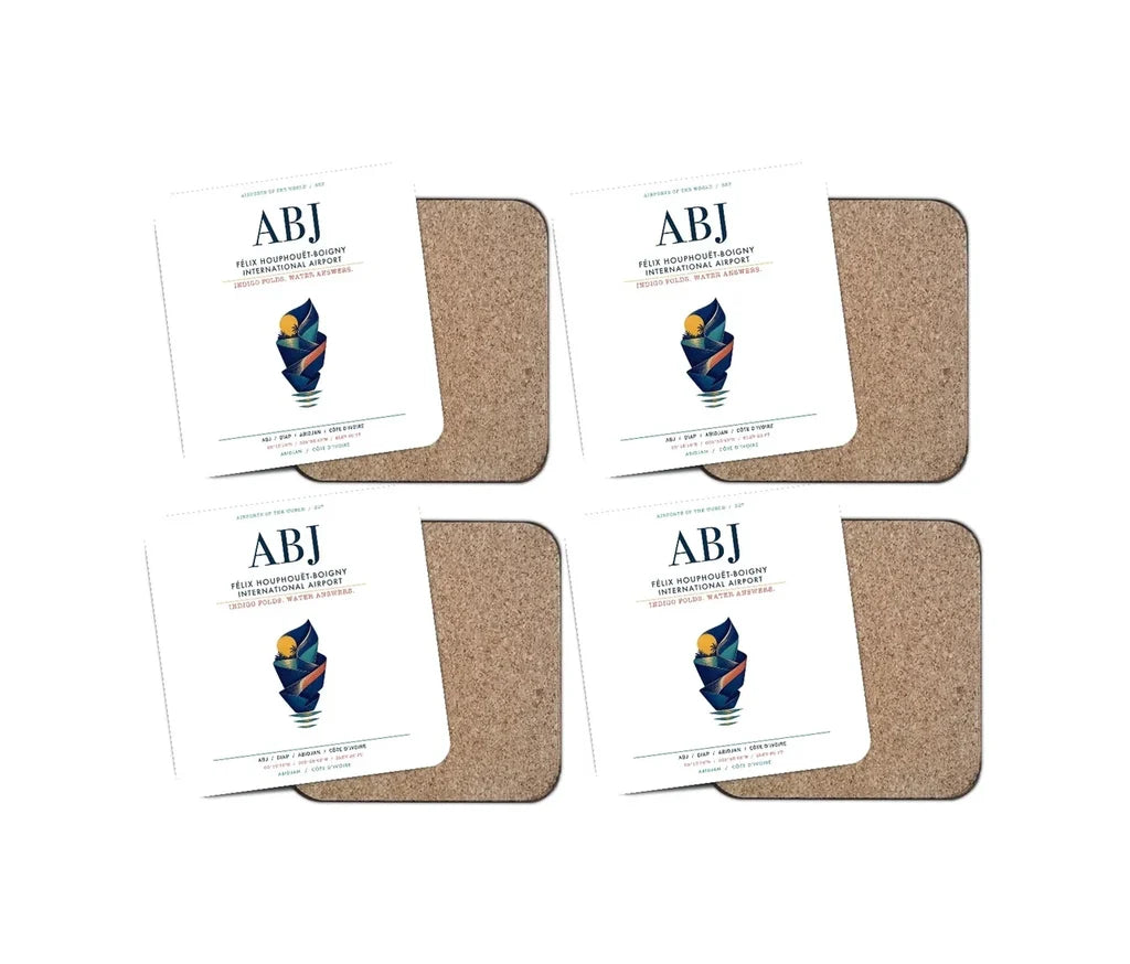 Félix Houphouët-Boigny International Airport (ABJ) design on white 4 pieces set coaster