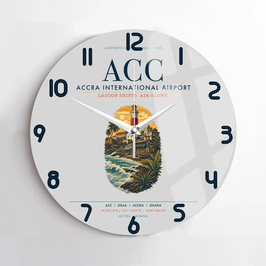 Accra International Airport (ACC) design on light gray no frame wall clock