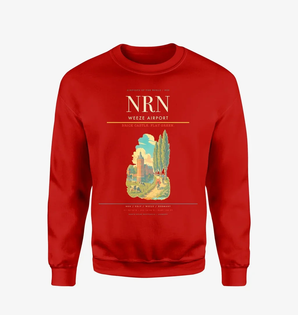 Weeze Airport (NRN) design on red sweatshirt