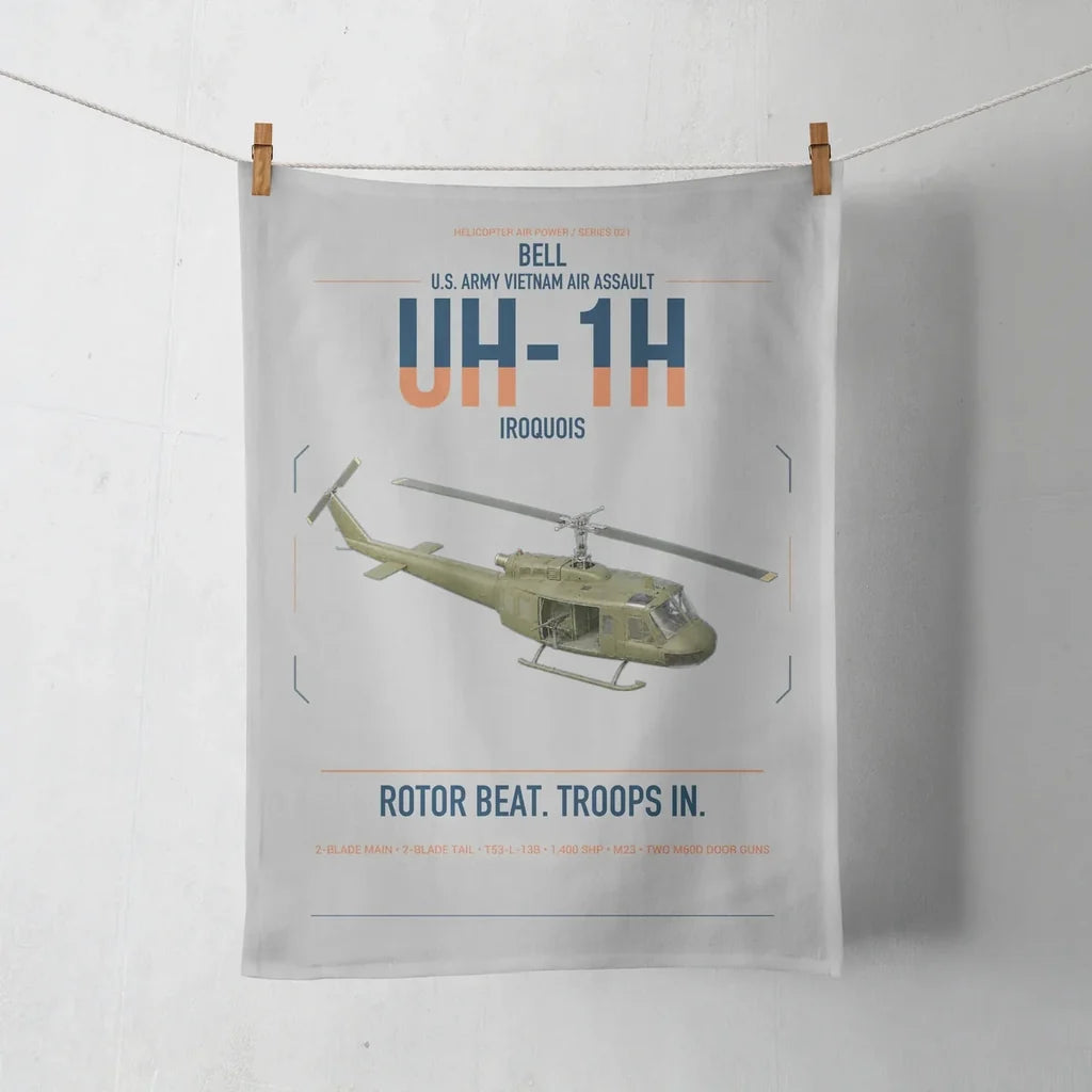 Bell UH-1H Iroquois design on light gray towel