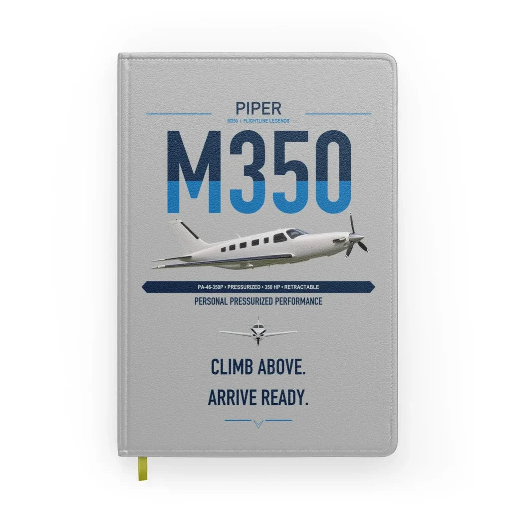 Piper M350 design on light gray notebook