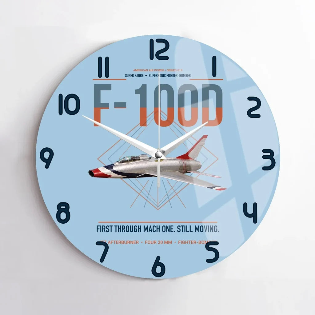 F-100D Super Sabre design on light blue no frame wall clock