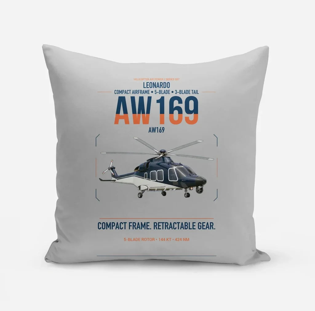 Leonardo AW169 design on light gray pillow