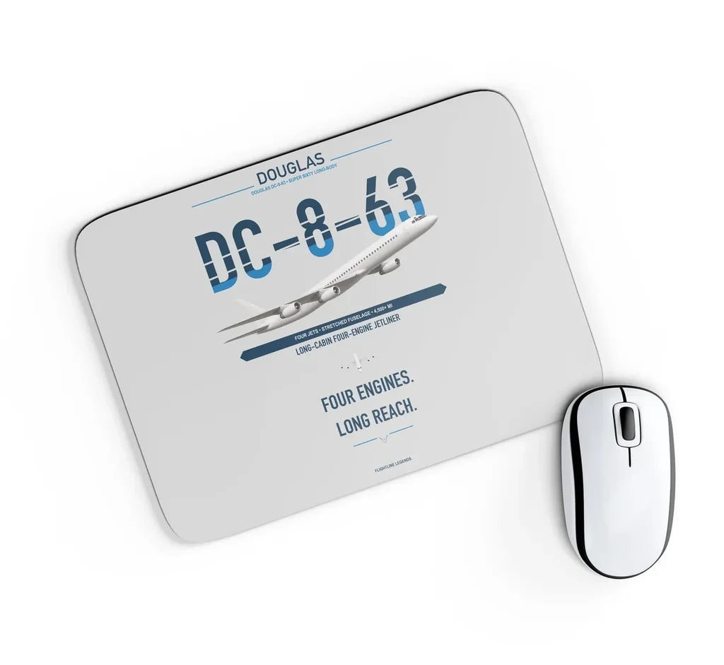 Douglas DC-8-63 design on light gray rectangle mouse pad