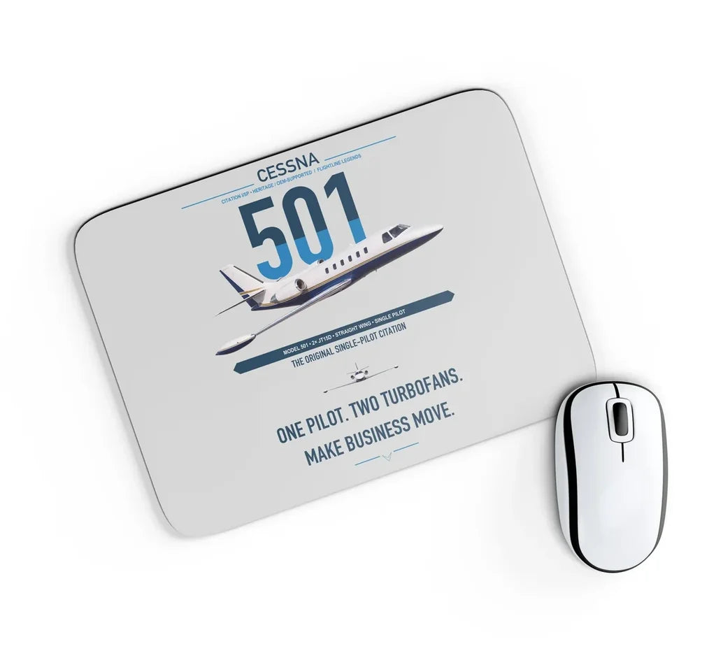 Cessna 501 Citation I SP design on light gray rectangle mouse pad