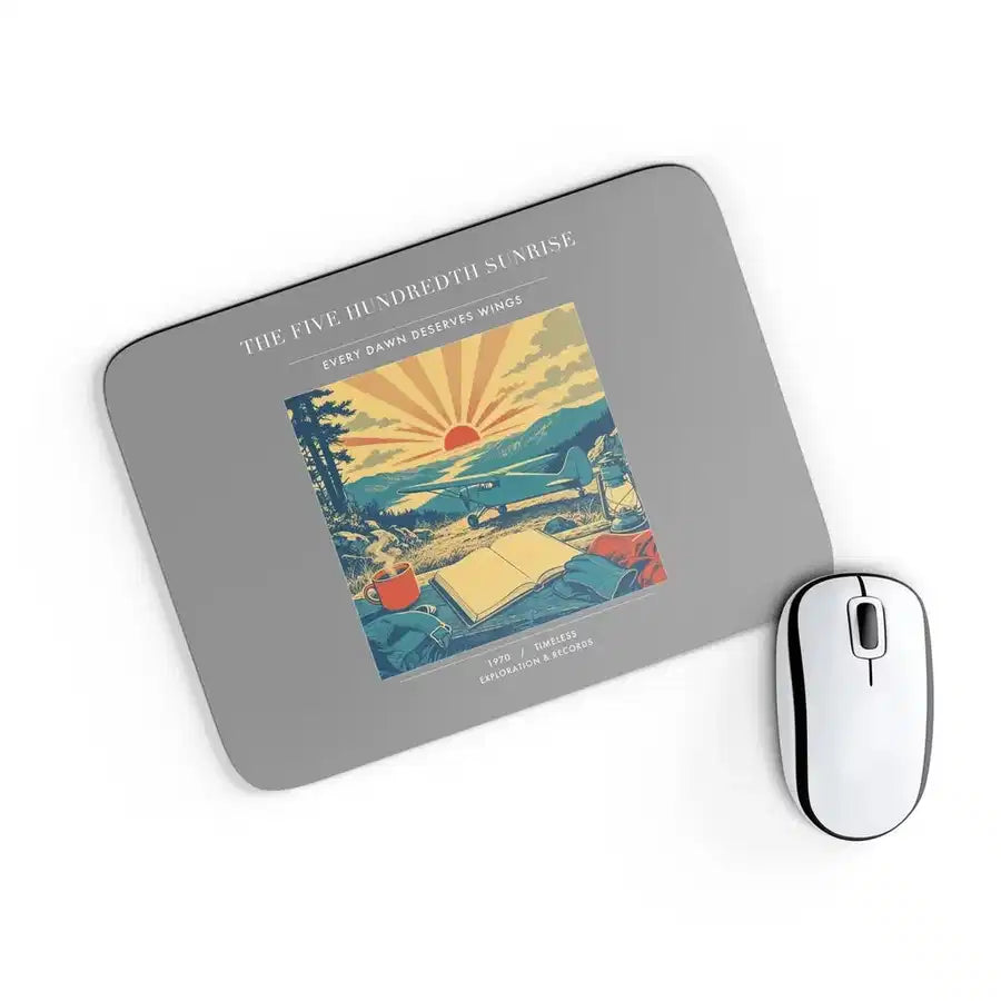 VINTAGE G4500 - The Five Hundredth Sunrise - Designed Mouse Pads design on gray rectangle