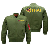 Thumbnail for Thai Airways aviation design embroidered on green bomber jacket
