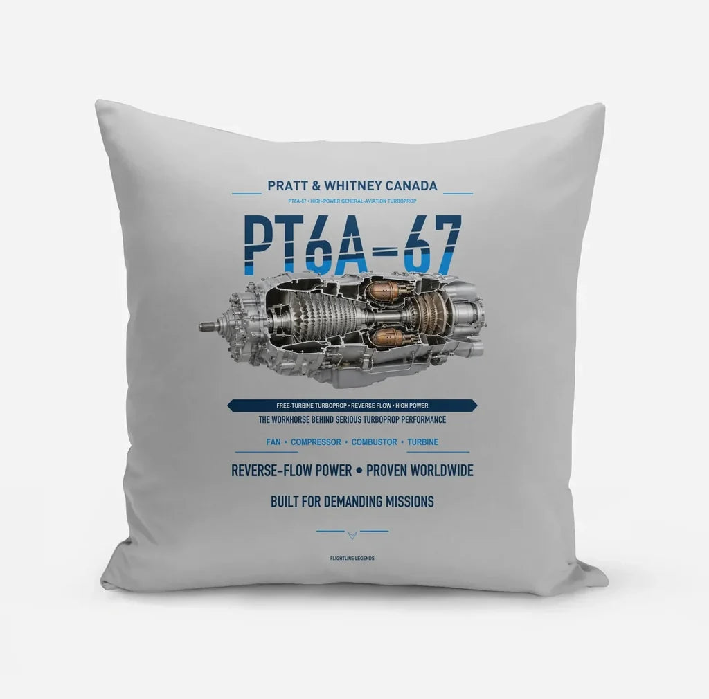 PT6A-67 design on light gray pillow