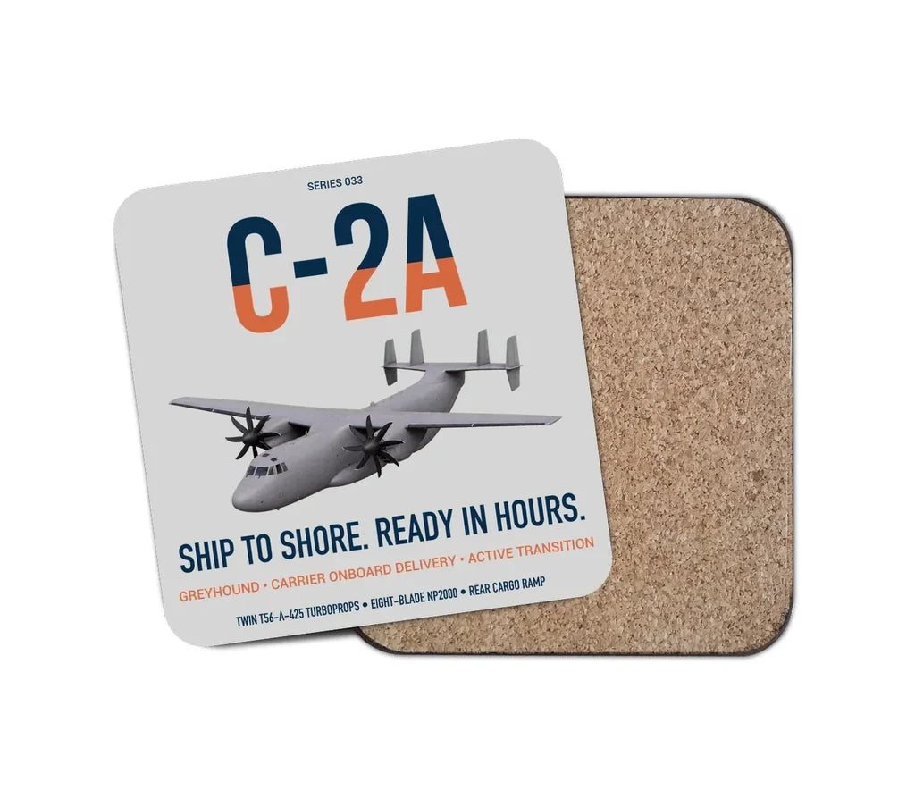 C-2A Greyhound design on light gray 1 piece coaster