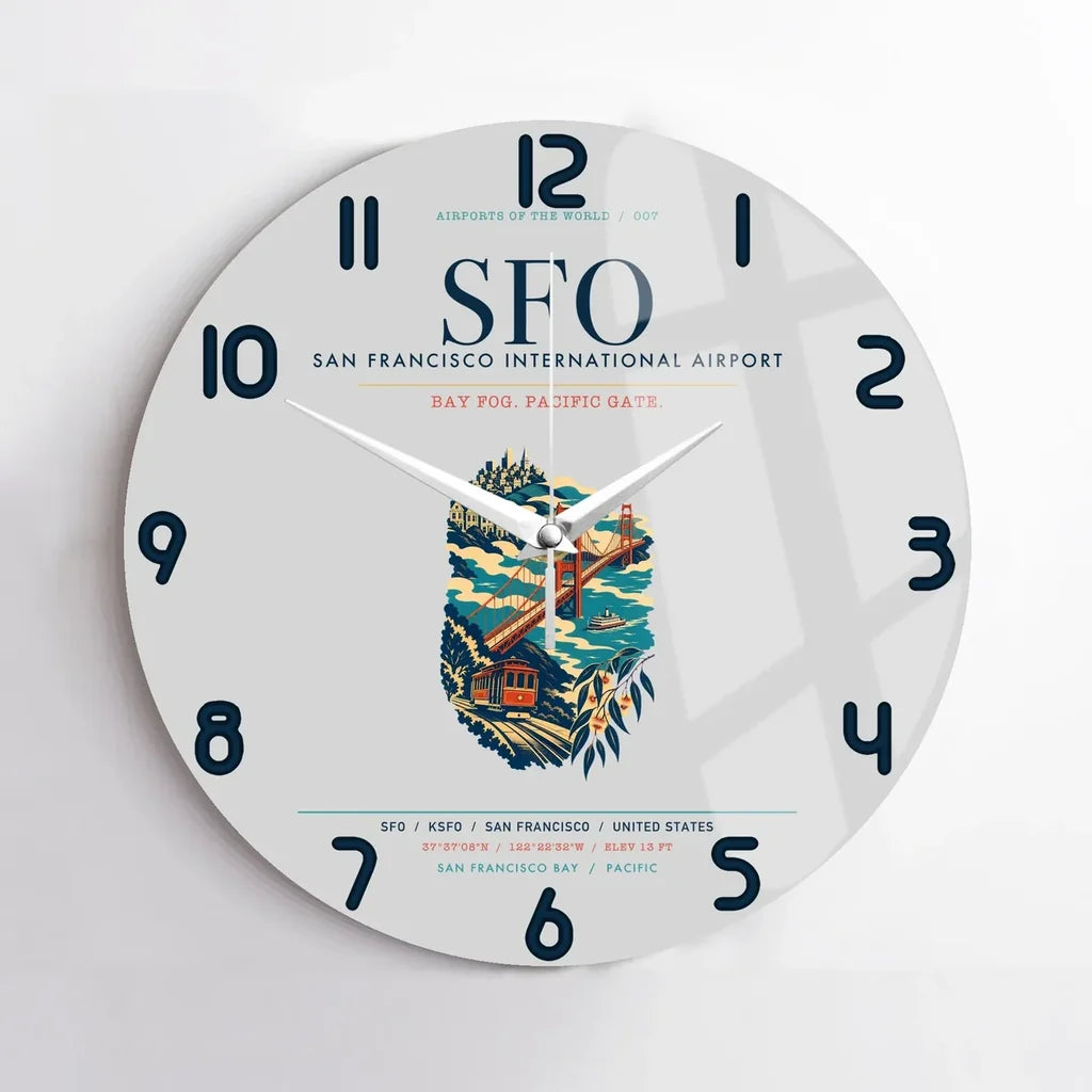 San Francisco International Airport (SFO) design on light gray no frame wall clock