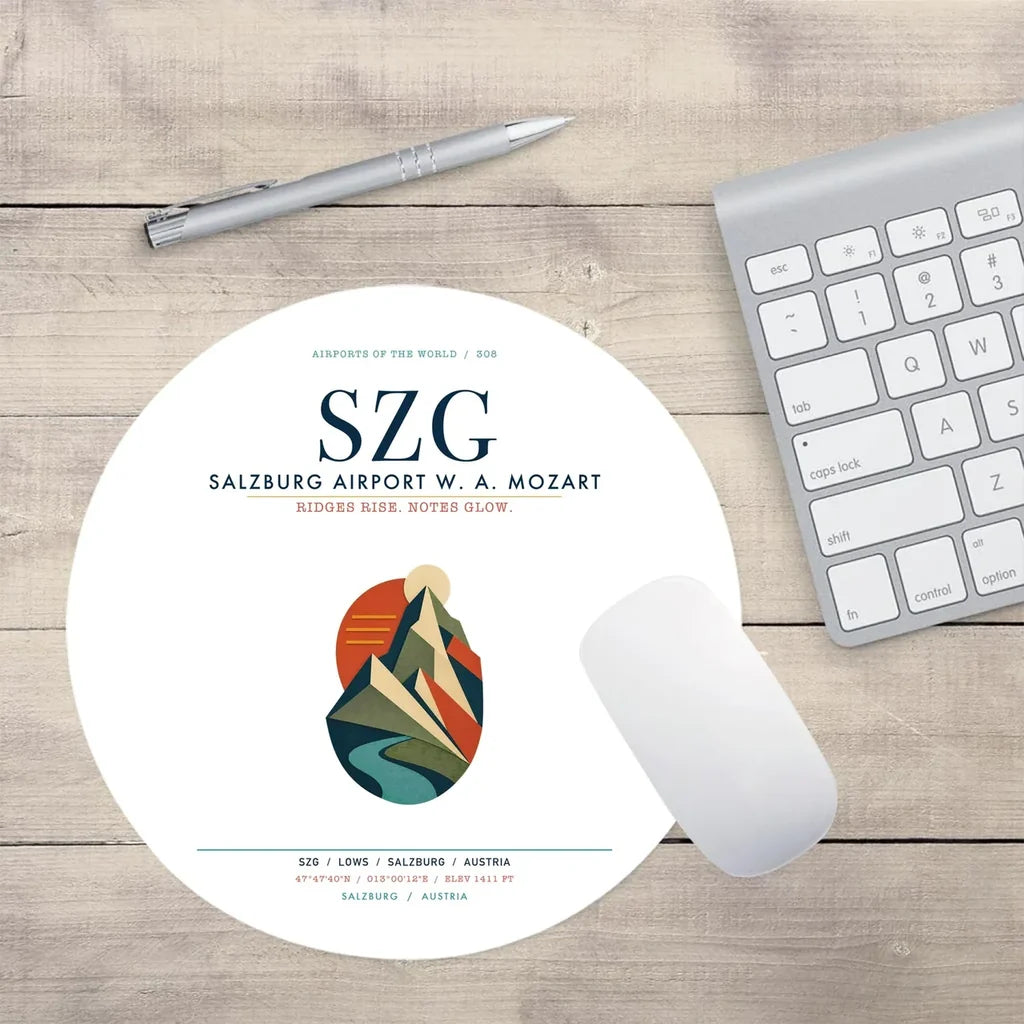 Salzburg Airport W. A. Mozart (SZG) design on white round mouse pad