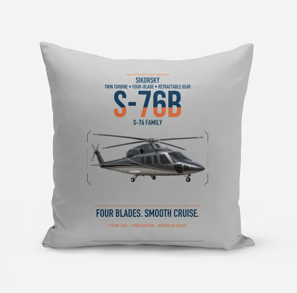 Sikorsky S-76B design on light gray pillow