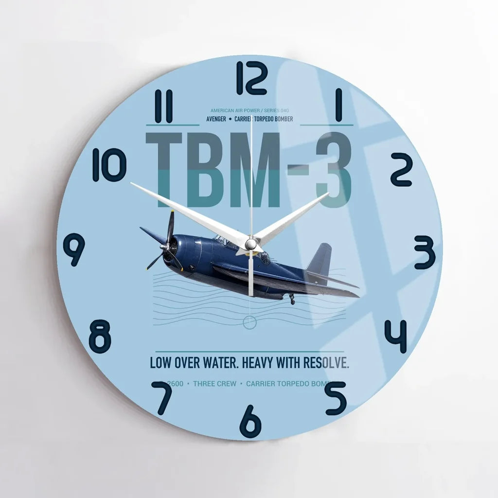 TBM-3 Avenger design on light blue no frame wall clock