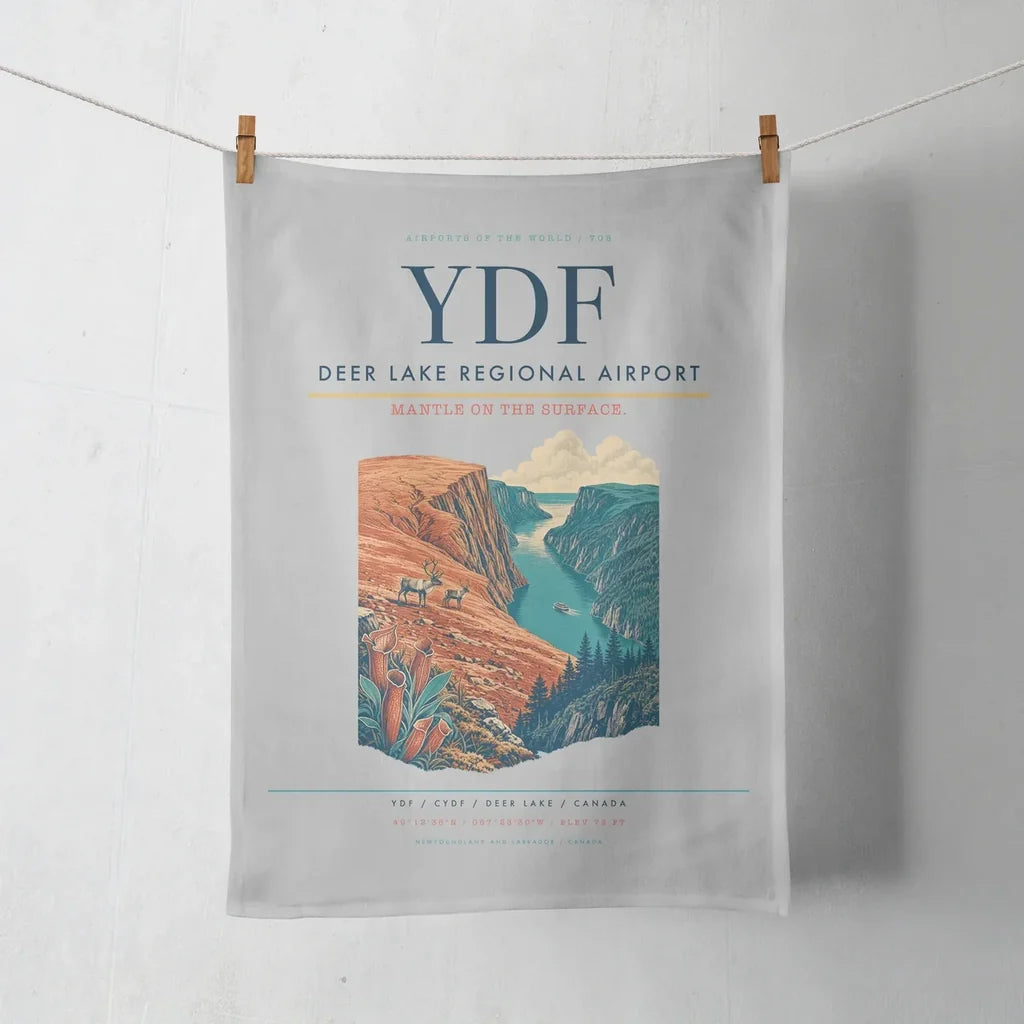 Deer Lake Regional Airport (YDF) design on light gray towel