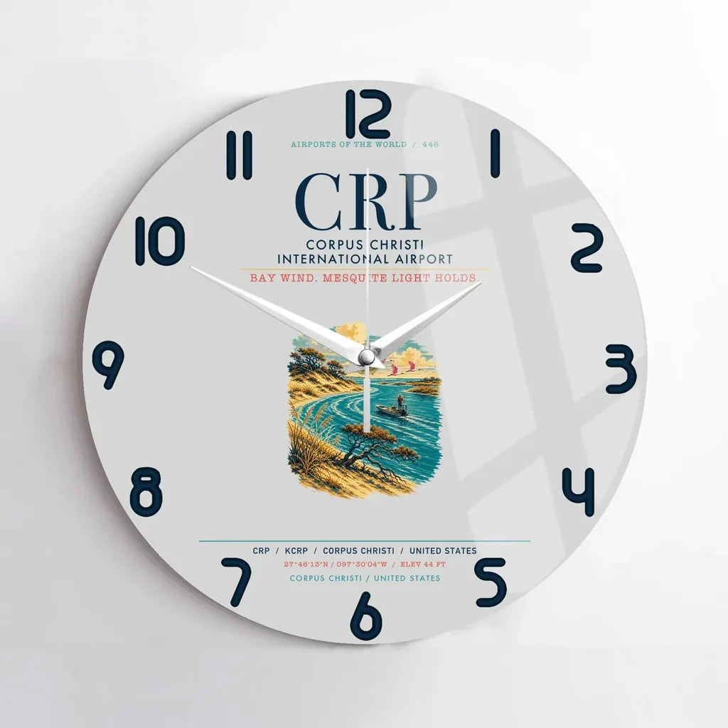 Corpus Christi International Airport (CRP) design on light gray no frame wall clock
