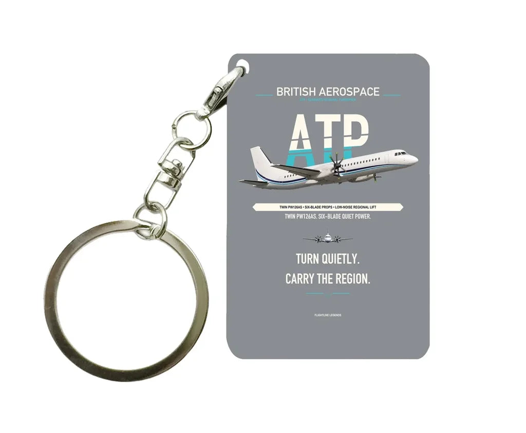 British Aerospace ATP Key Chain design on gray key chain