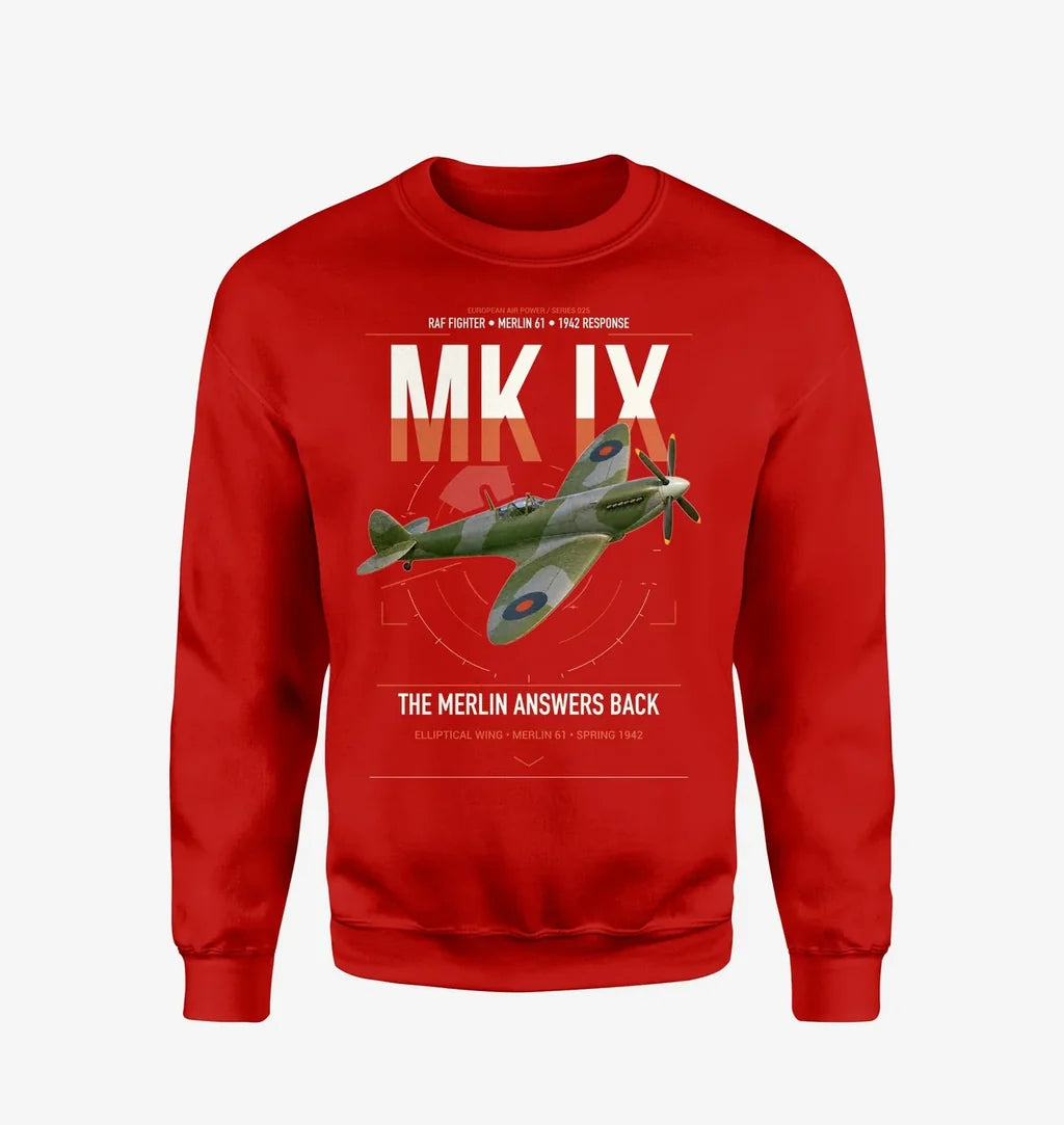 Supermarine Spitfire Mk IX design on red sweatshirt
