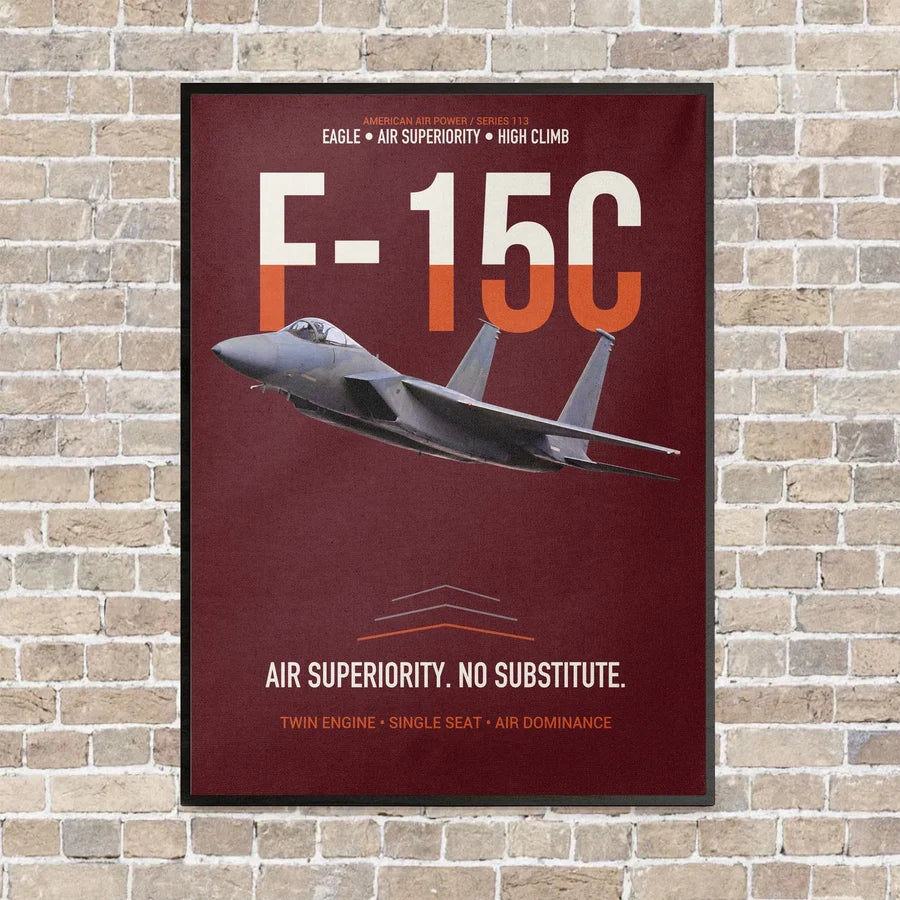 F-15C Eagle Air Superiority No Substitute vertical canvas print - framed - dark red background