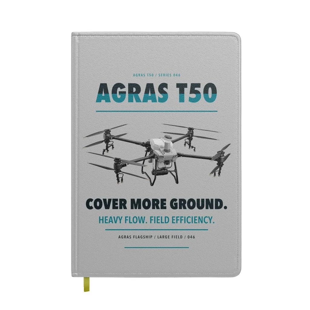 DJI Agras T50 design on light gray notebook