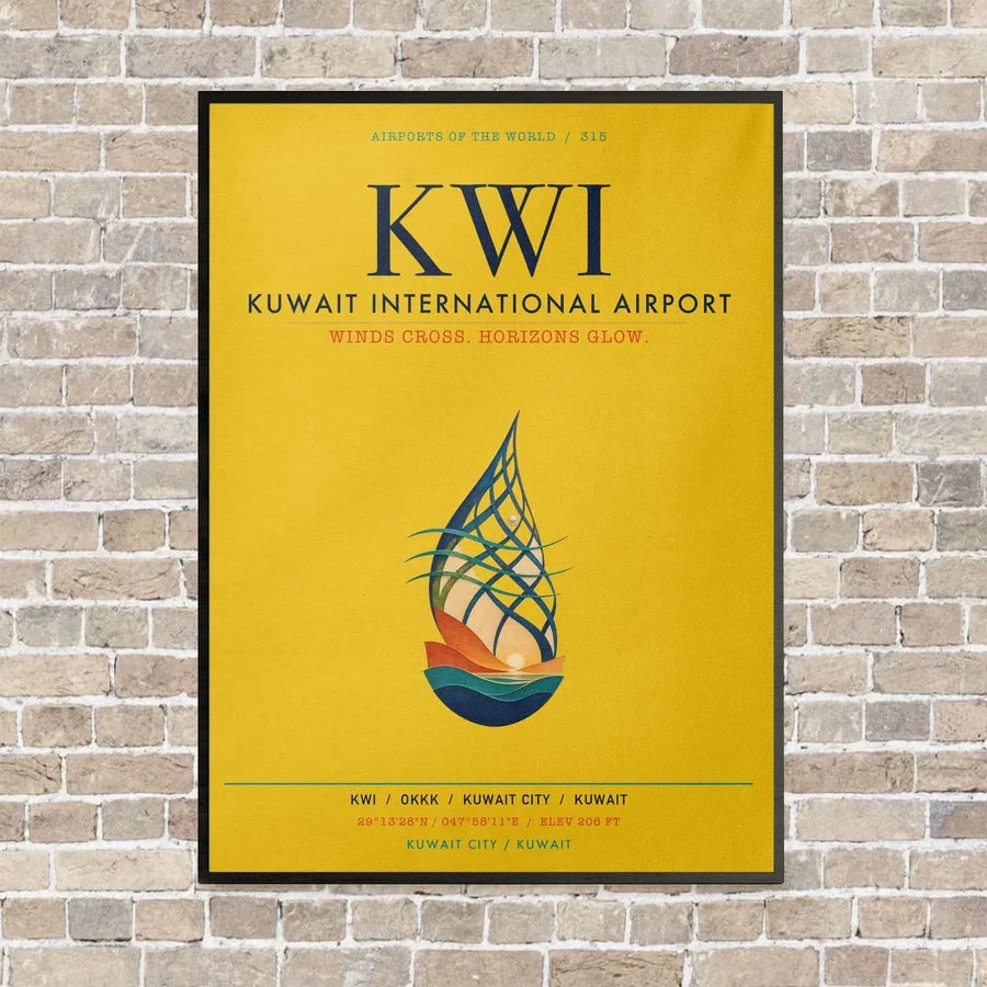 Kuwait International Airport KWI vertical canvas print - framed - yellow background