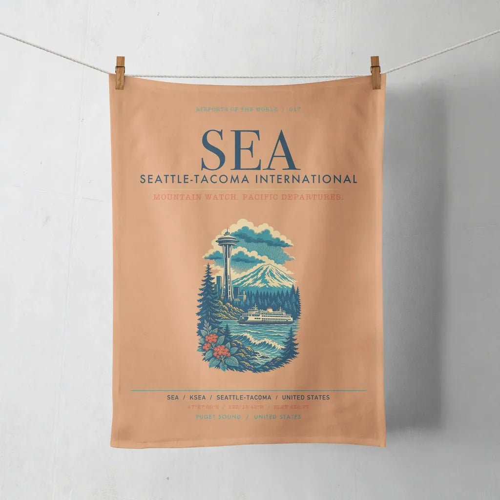 Seattle-Tacoma International Airport (SEA) design on orange towel