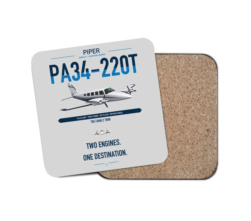 Piper PA-34-220T Seneca V design on light gray 1 piece coaster