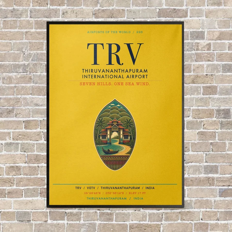 Thiruvananthapuram International Airport TRV vertical canvas print - framed - yellow background