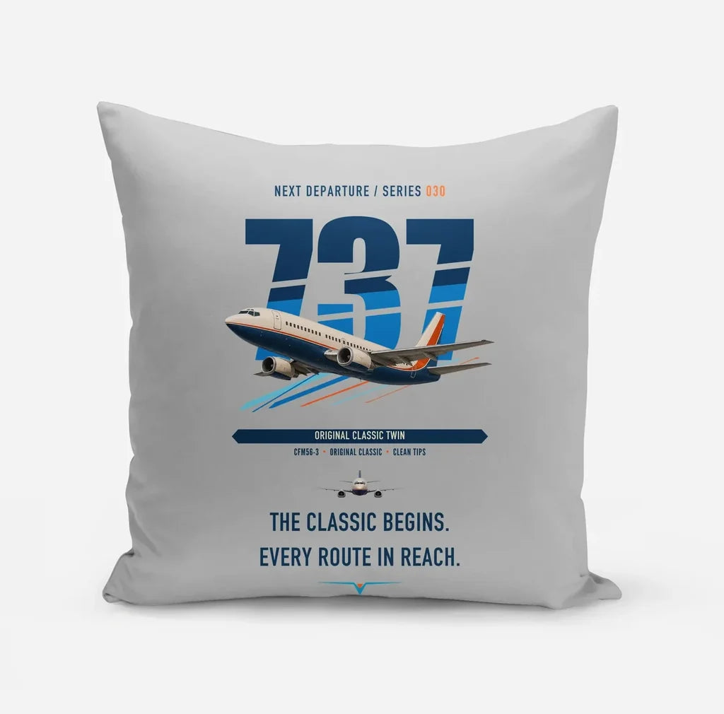 Boeing 737-300 Classic design on light gray pillow