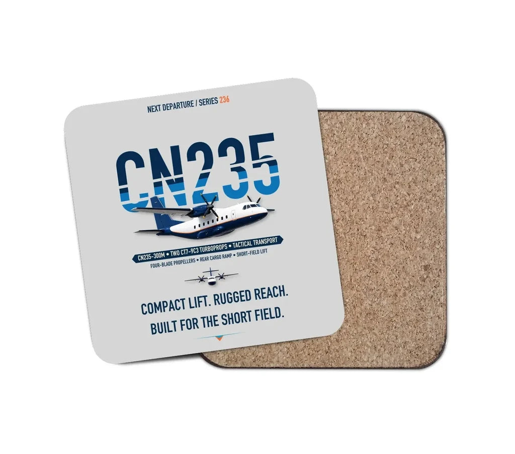 Airbus CN235-300M design on light gray 1 piece coaster